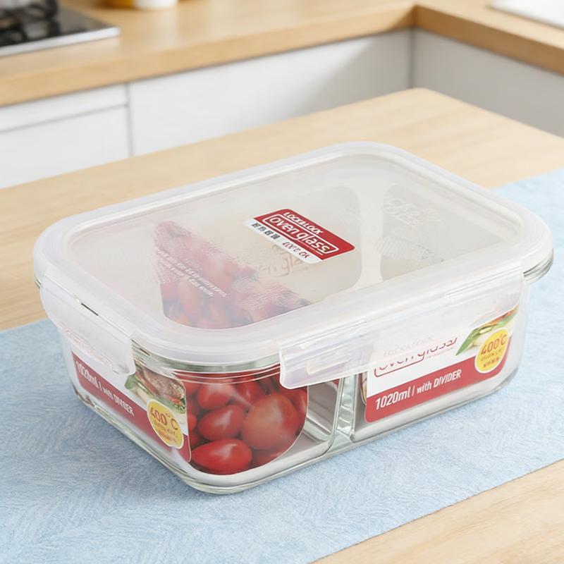 LOCK&LOCK 1020ml 2-Compartment Glass Lunch Box