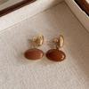 Amber Coffee French Retro Luxury Earrings - Women's Elegant Studs with Niche Design