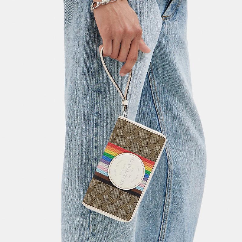 New COACH Dempsey Iconic Jacquard With Pebbled Leather Coin Purse Wallet Small Women's Multicolor CJ660-SVOT8