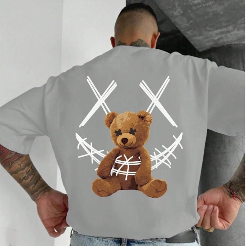 New Summer Men's Fashion T-shirt Cartoon Bear Smiling Face Printed Men's T-shirt Top