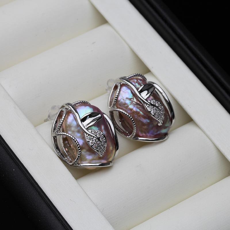 Natural Big Baroque Pearls Earrings For Women,Real Freshwater Pearl Stud Earrings 925 Silver Boho Earrings Wife Mother Gift