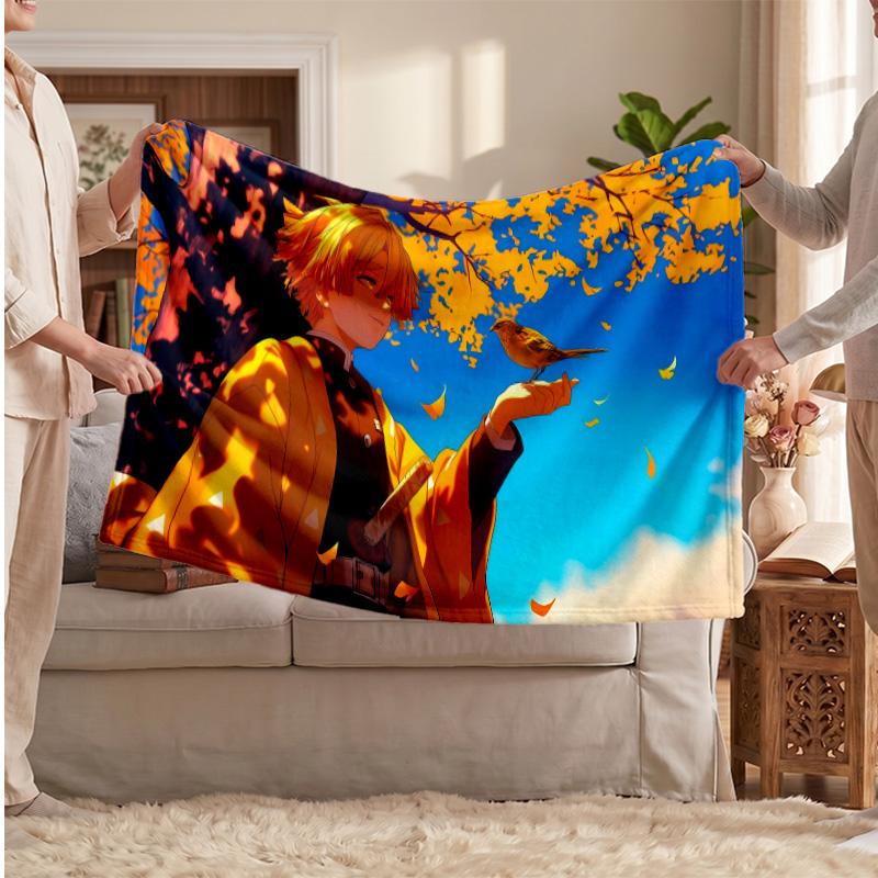 Agatsuma Zenitsu Printed Flannel Blanket, Skin Friendly Warm Throw for Indoor Couch Bed Daily Use