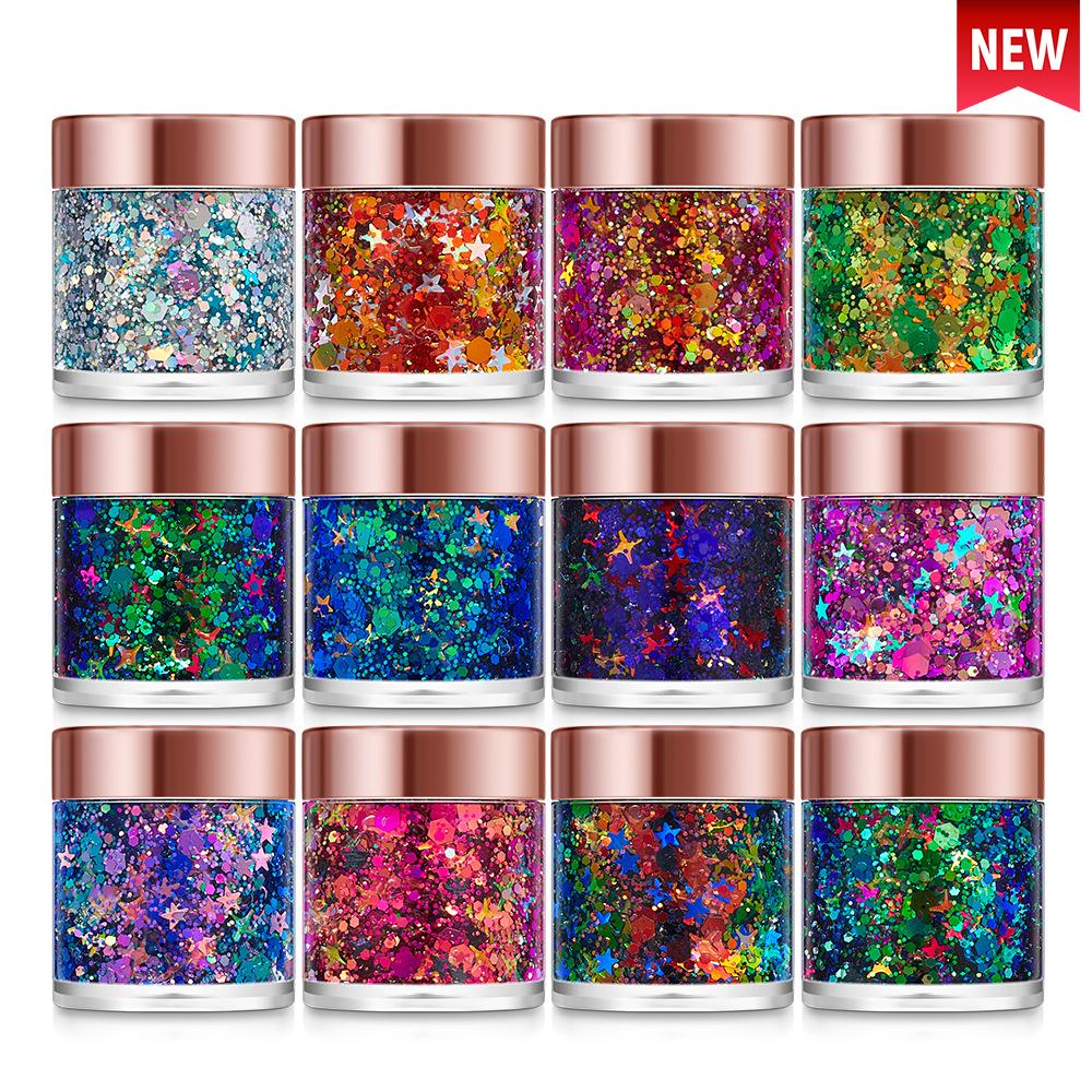 12 Farben Kosmetischer Glänzender Pailletten Grober Glitzer Chamäleon Gesicht Körper Gel Glitzer Bühnen Make-up Freundlich Für Kinder