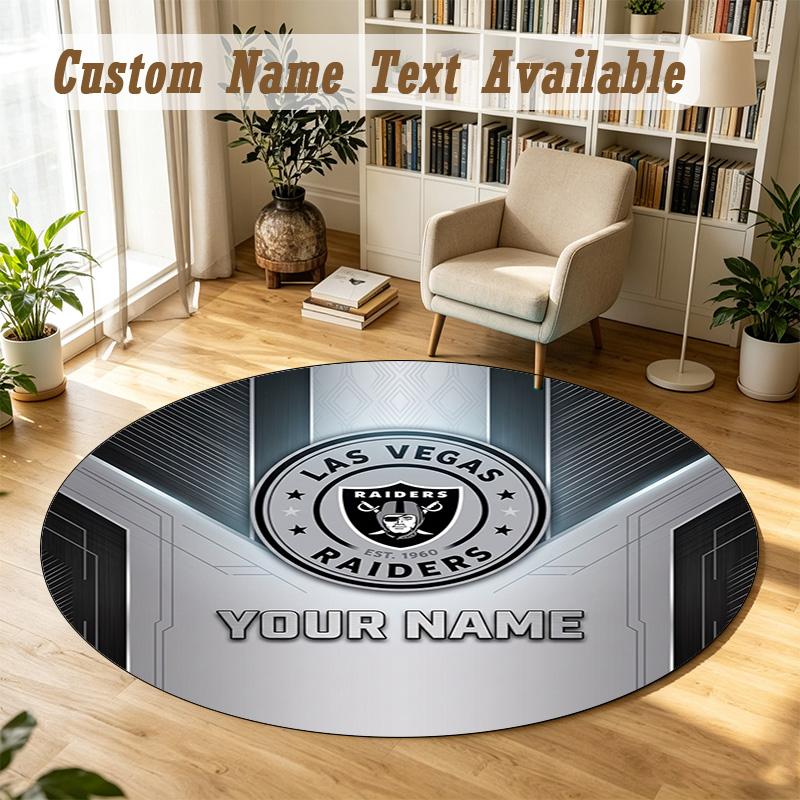 Round Rug Custom NameLas Vegas Raiders Pattern Non Slip Carpet Home Floor Decor