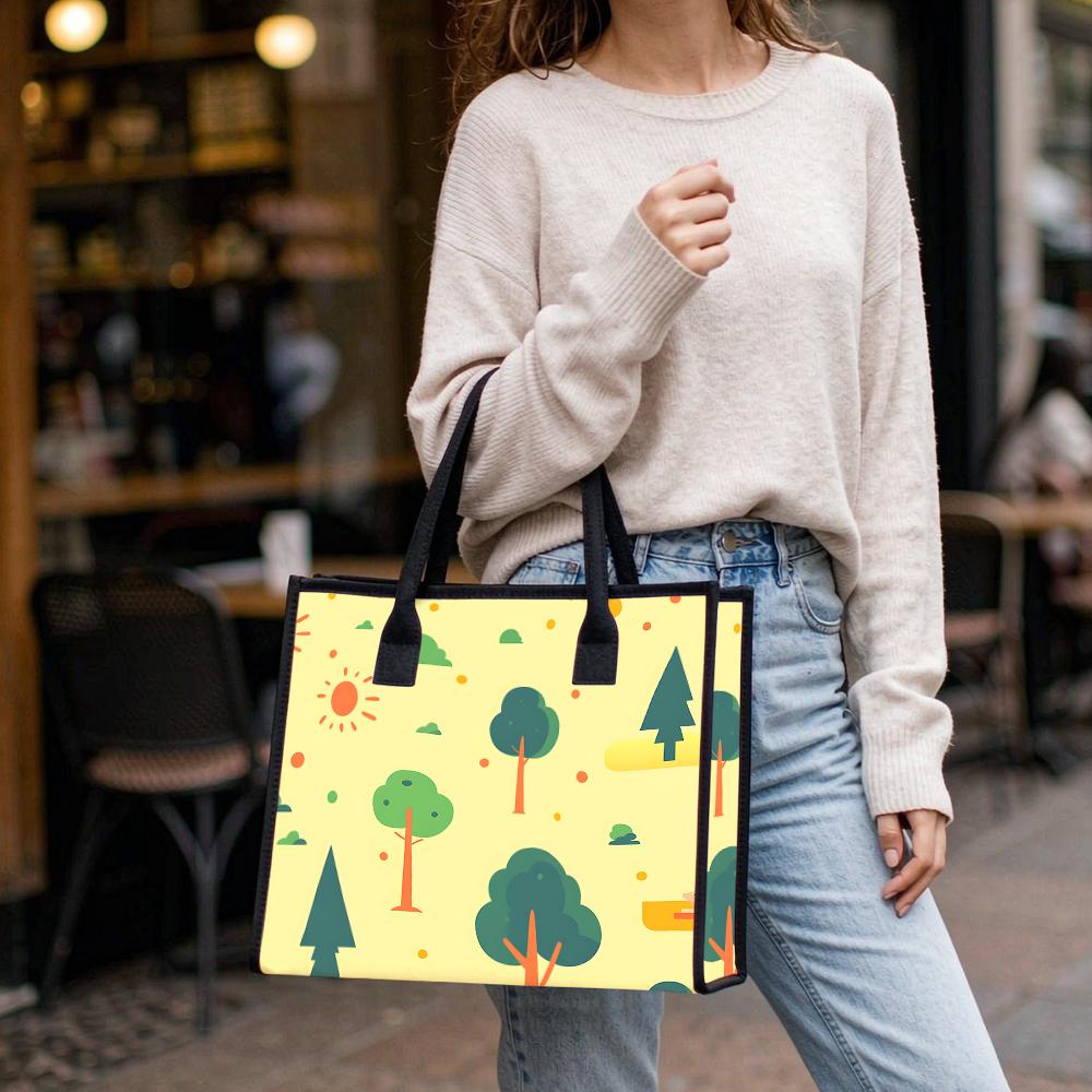 Cute Forest Printed Canvas Tote Bag Casual Outdoor Daily Reusable Large Capacity Shopping Handbag