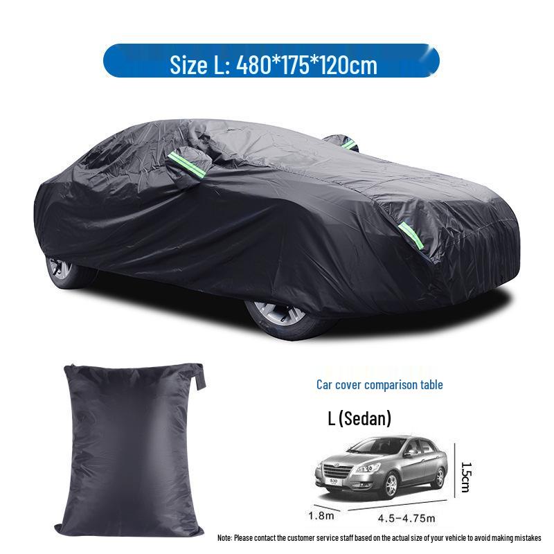 190T Black Polyester Car Cover: Waterproof, Sun Shade, Heat Insulation, Rainproof Protection.
