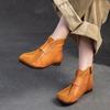 Johnature Genuine Leather Women's Shoes Flat Bottomed Comfortable Retro Short Boots