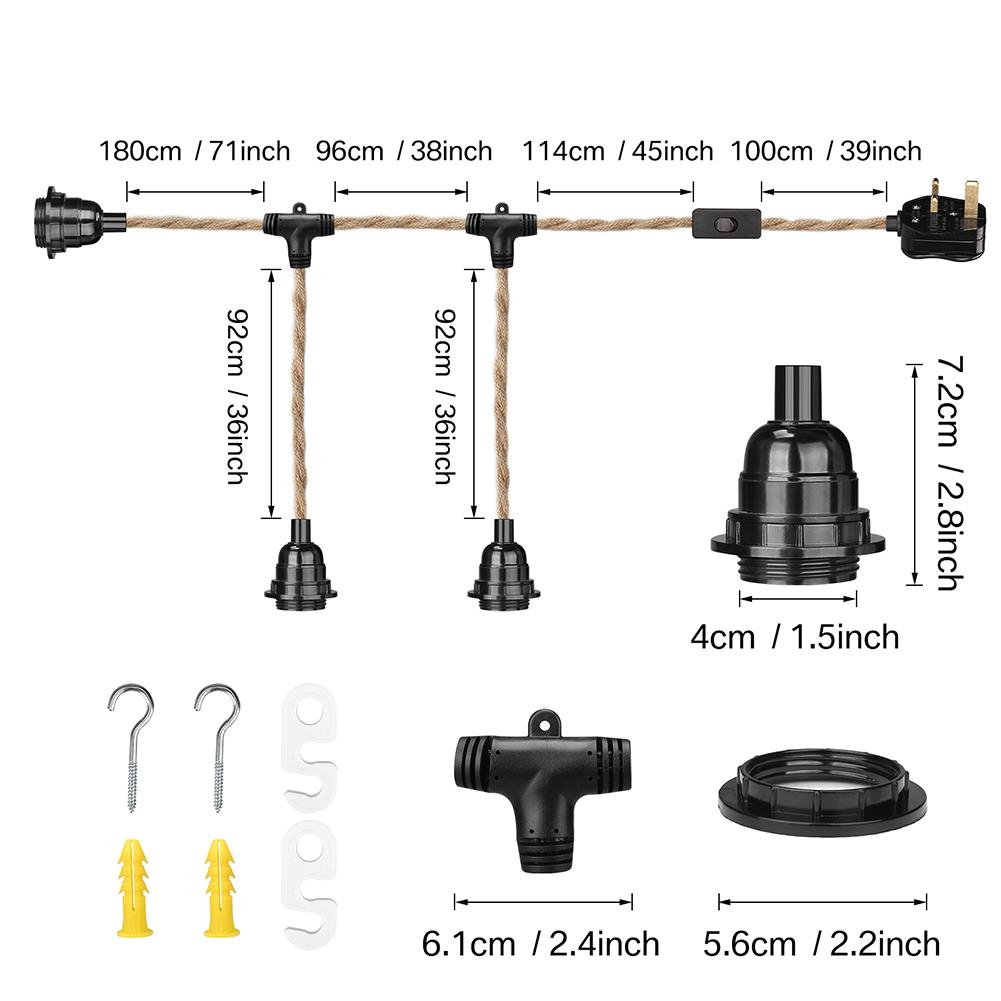 4.5/3.5M Pendant Lights Ceiling Lighting Fitting E27 Lamp Bases Suspended Kit with Plug In Cord Hemp Rope Rustic Hanging Lamps