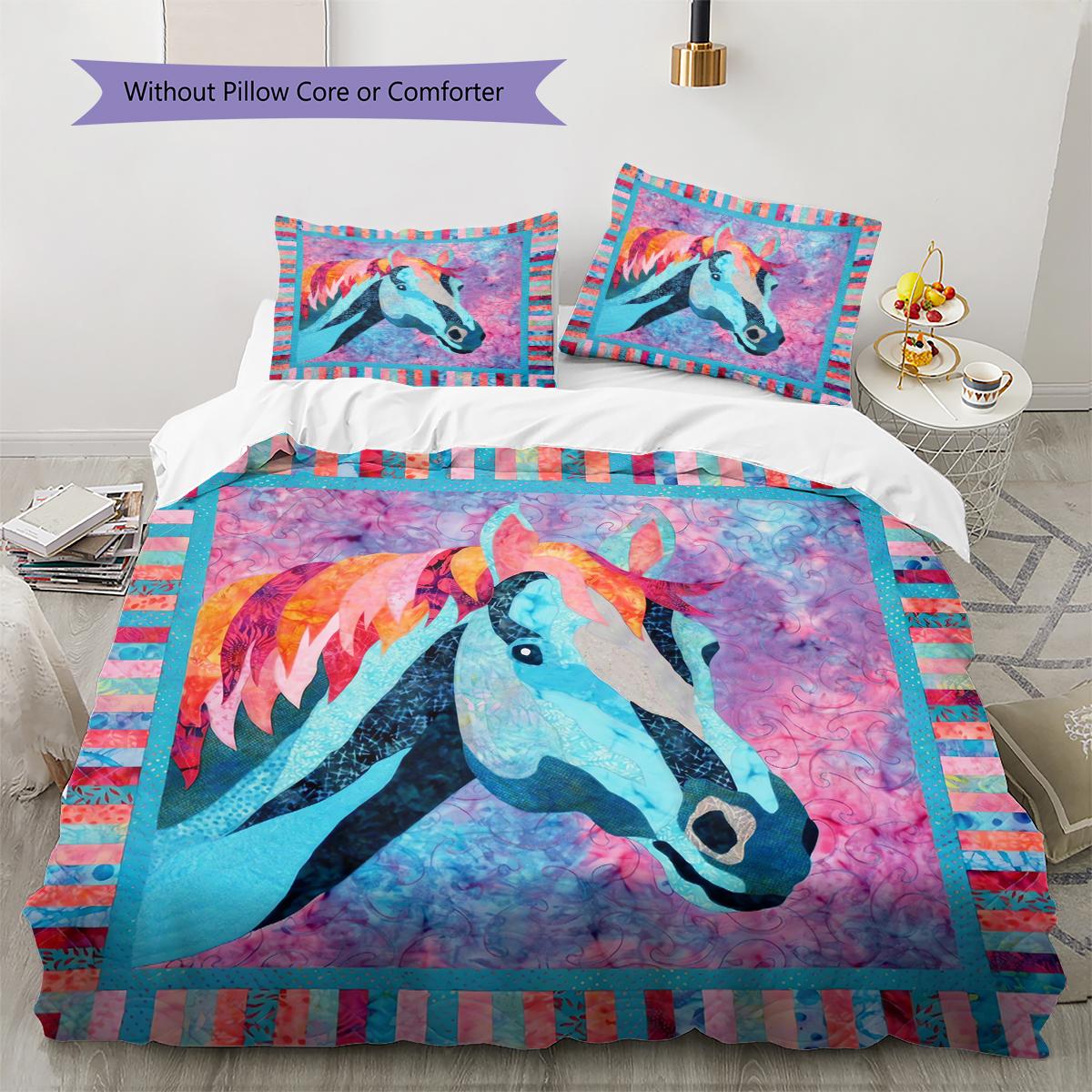 

Horses Pattern Bedding Quilt Set Quilt Cover Pillowcase Home Decoration Gift (1 * duvet cover + 2 * pillowcase, without core) 135x200cm