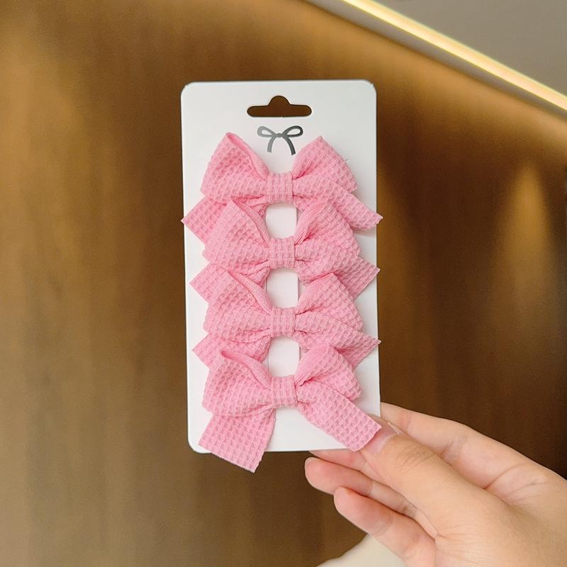 4PCS Soft Cotton Bow Hairpin Girl Sweet Plaid Design Hairpin Color Block Delicate Hairgripe Barrettes Kawaii Child Accessories