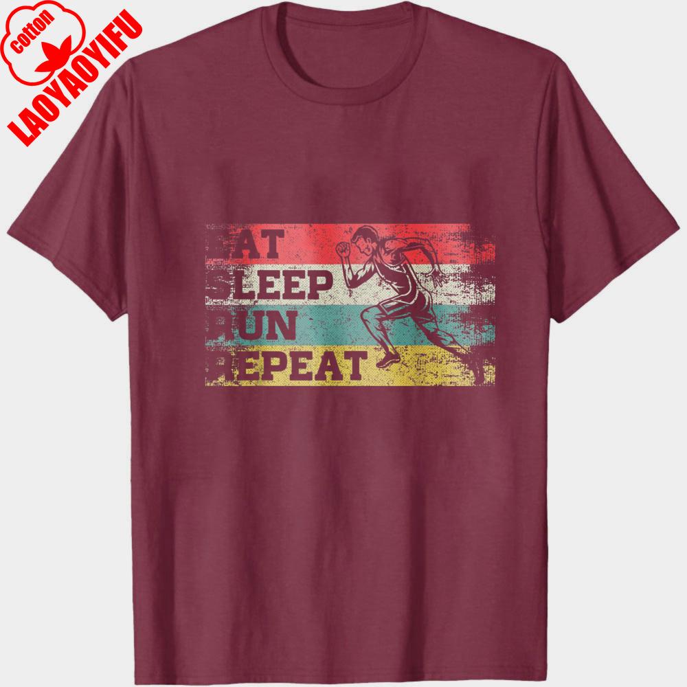 

Eat Sleep Run Repeat Vintage Running Man Graphic Men TShirt Cotton Casual Clothes Sport Gift for Fitness Enthusiasts Apparel S