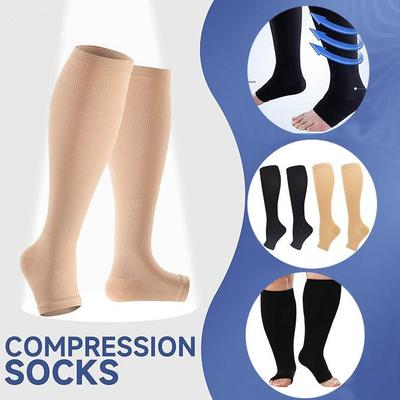 Unisex Open-Toe Knee-High Compression Socks, Double Set, Non-Slip Sports Pressure Socks