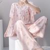 Cotton and Silk Pajamas Women's Summer 1011 New Short-sleeved Trousers Can Be Worn Outside the Suit, Sweet Girl Small Fresh Loungewear