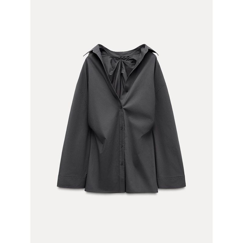 Za2025 Spring New Women's Clothing Fashion Single-Breasted Back Pleated Loose Long Sleeves Lapel Shirt 3067118