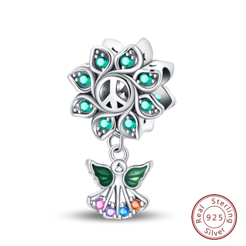 New Copper Heart Shaped Guardian Peace Dove Hope Angel Charms Beads Fit Qikaola Original Bracelets Diy Jewelry