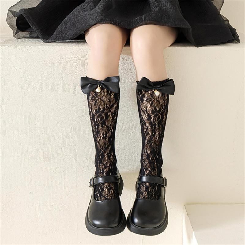 Fashionable Sweet Style Socks Lace Bowknot Decorations for Kids Lightweight Summer Calf Length Socks for Girls