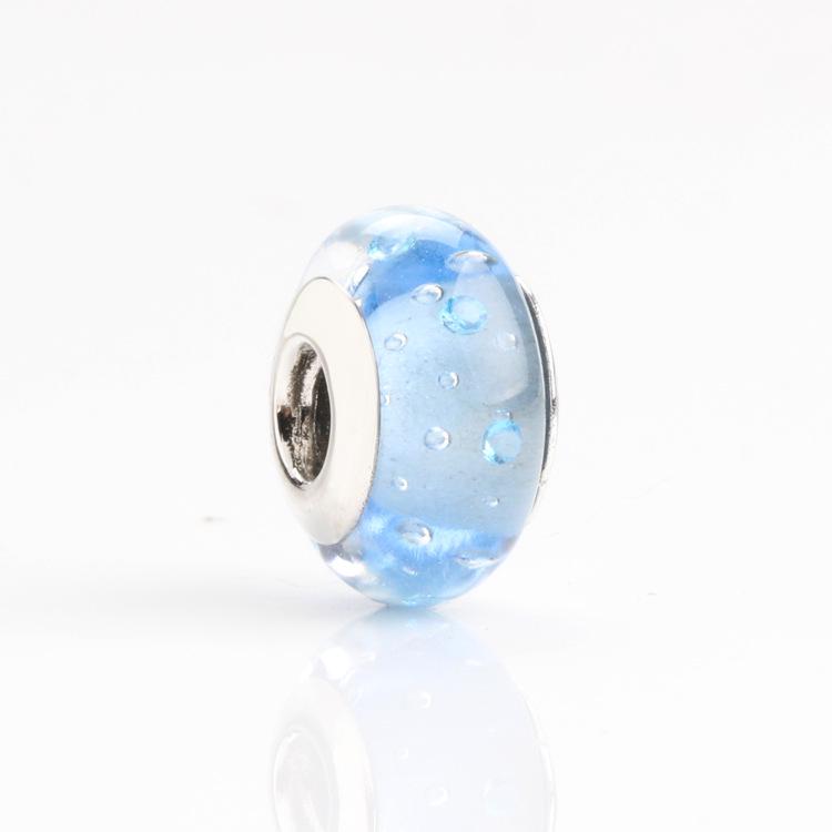 S925 Sterling Silver Blue Bubble Glass Beads - Valentine's Day Gift for Her