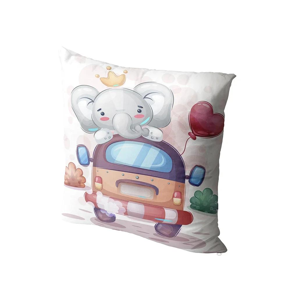 Kawaii Animal Pillowcase Cute Pig Elephant Strawberry Scale Print  Home Decor Cushion Cover