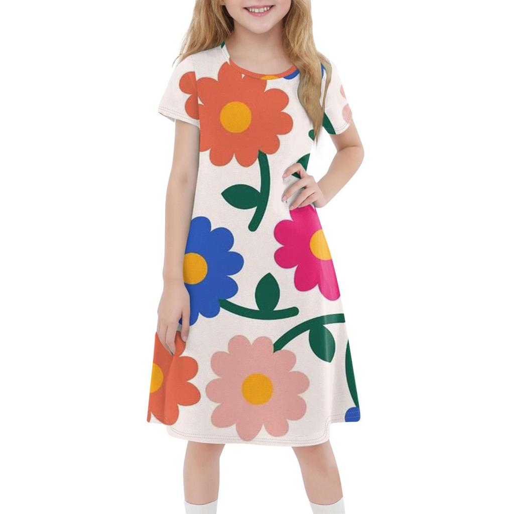 Children's Summer Short-sleeved Casual Fashion Round Neck Dress