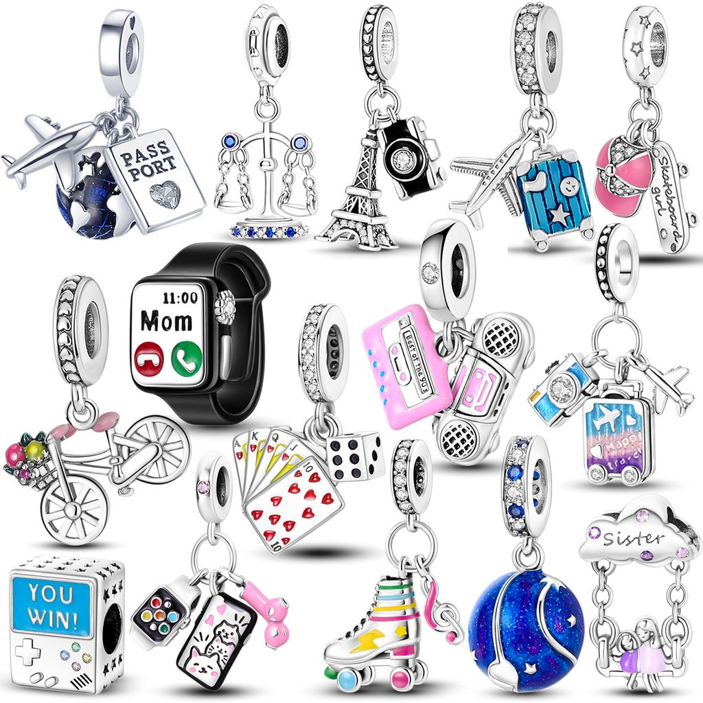 Postříbřené hratelné přívěsky Korálky DIY Šperky Náramek pro chytré hodinky Tarot Kolo Cestování Visací Fit