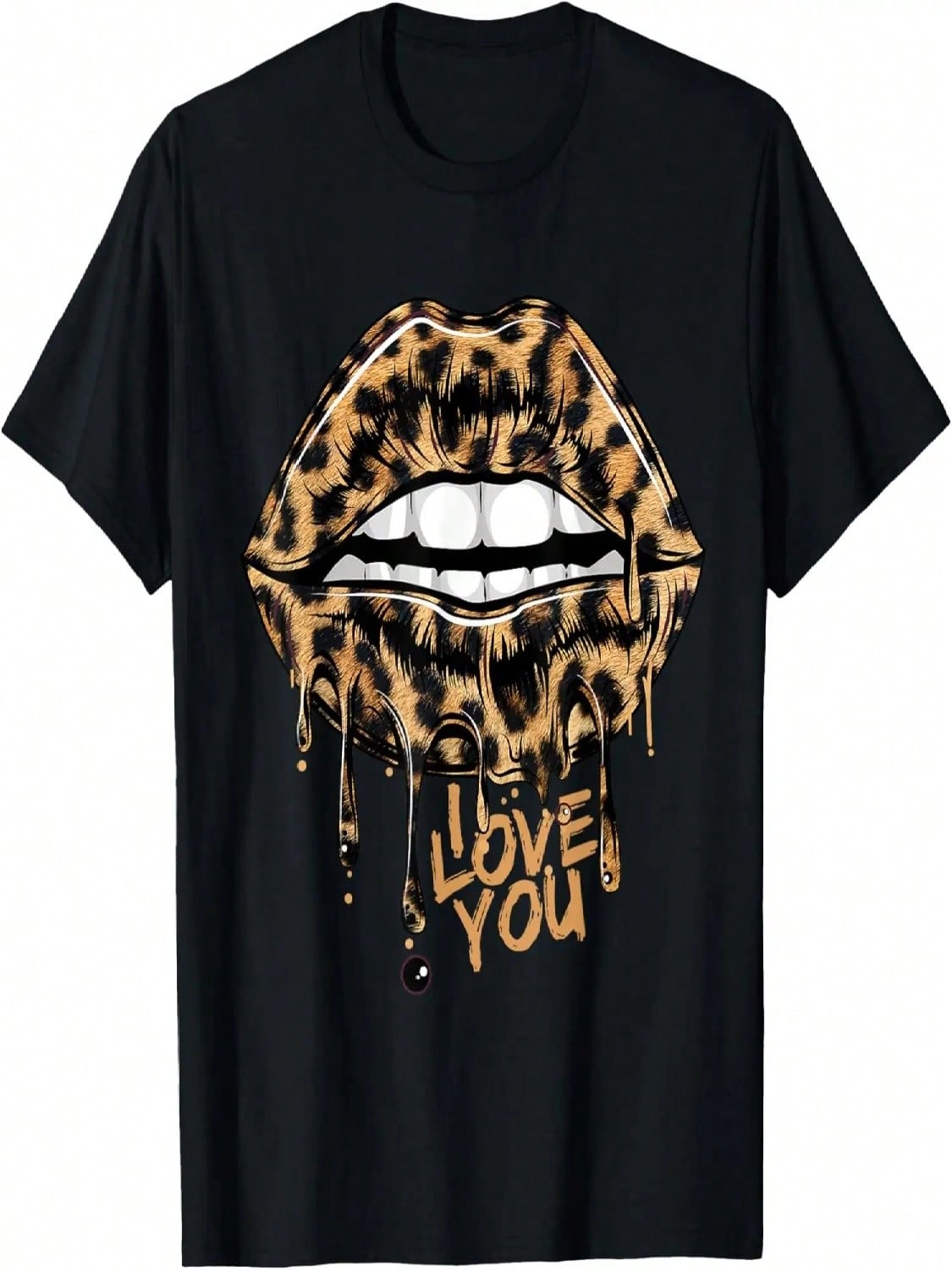 Dripping Cool Lips Leopard Cheetah Animal Print On Lip T-Shirt S разноцветный