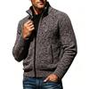 Men's Lined Long Sleeve Zip Up Sweater Cardigan with Stand Collar and Color Block Design