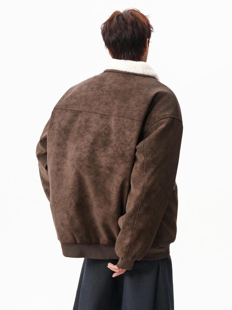 Men's Winter Barn Style Lambswool Cotton PU Leather Jacket, Thickened Warm Street Cool Workwear Coat