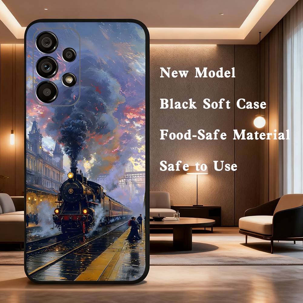 Classic Steam Train Railway For Samsung Galaxy A73,31,Note,22,71,53,32,72,41,8,9,52,J7,Soft Black Silicone Cover Case