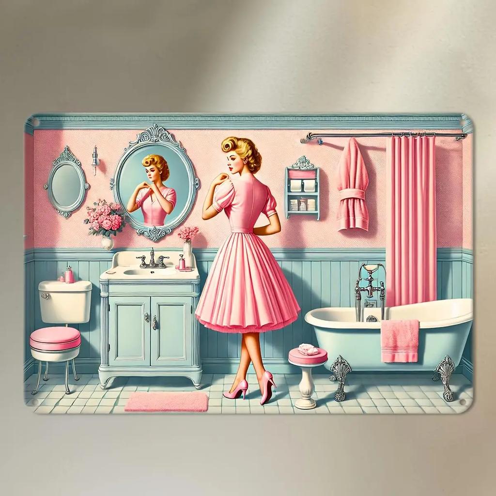 Decorazione Murale Metallica Retrò Segno Donna Vintage 2D Arte per la Casa in Ferro per Cucina Soggiorno Ufficio BagnoSegno Murale Rosa