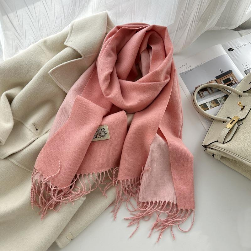 Solid Color Imitation Cashmere Scarf Women's Winter Thickened Double-sided Warm Scarf Cold-proof Outer Long Shawl