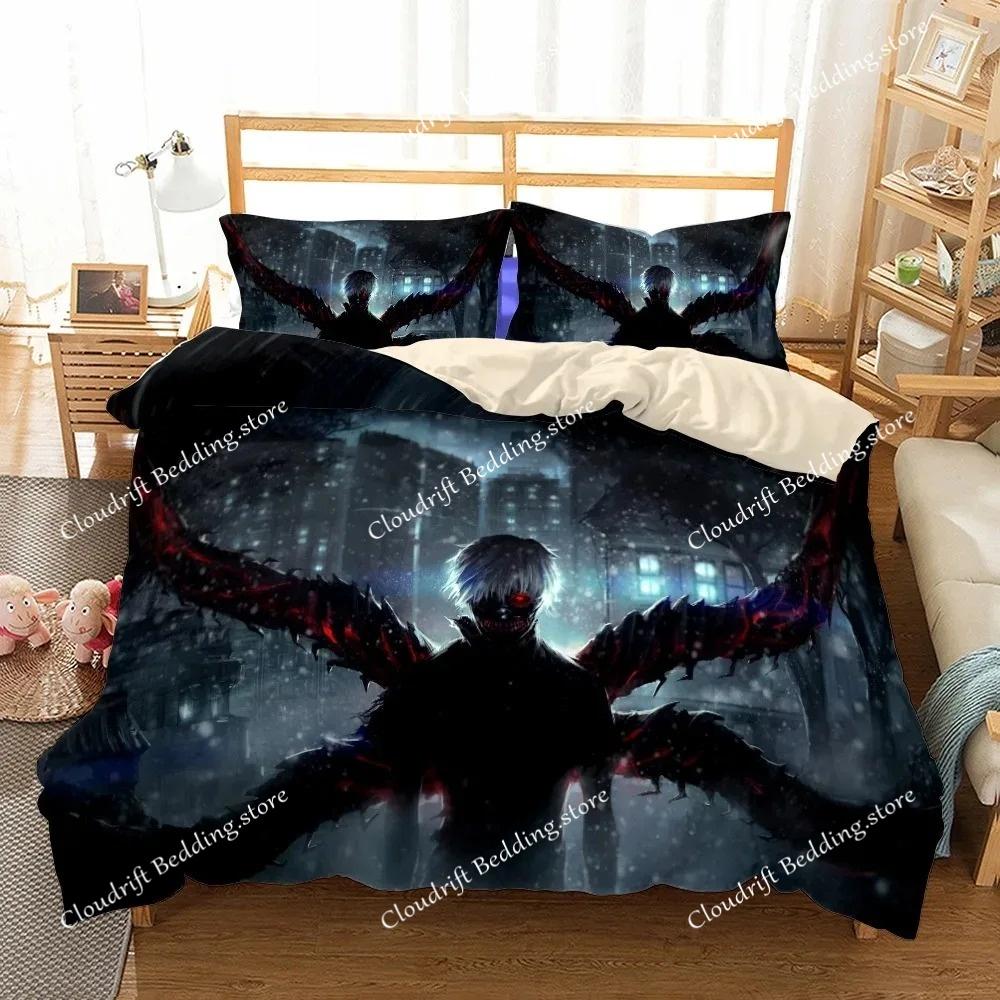 Conjunto de cama Anime Attack On Titan Kawaii Loli Boy Capa de edredom 3D Impressão Japão Desenho animado Cama Capa de edredom Fronha Sem lençóis