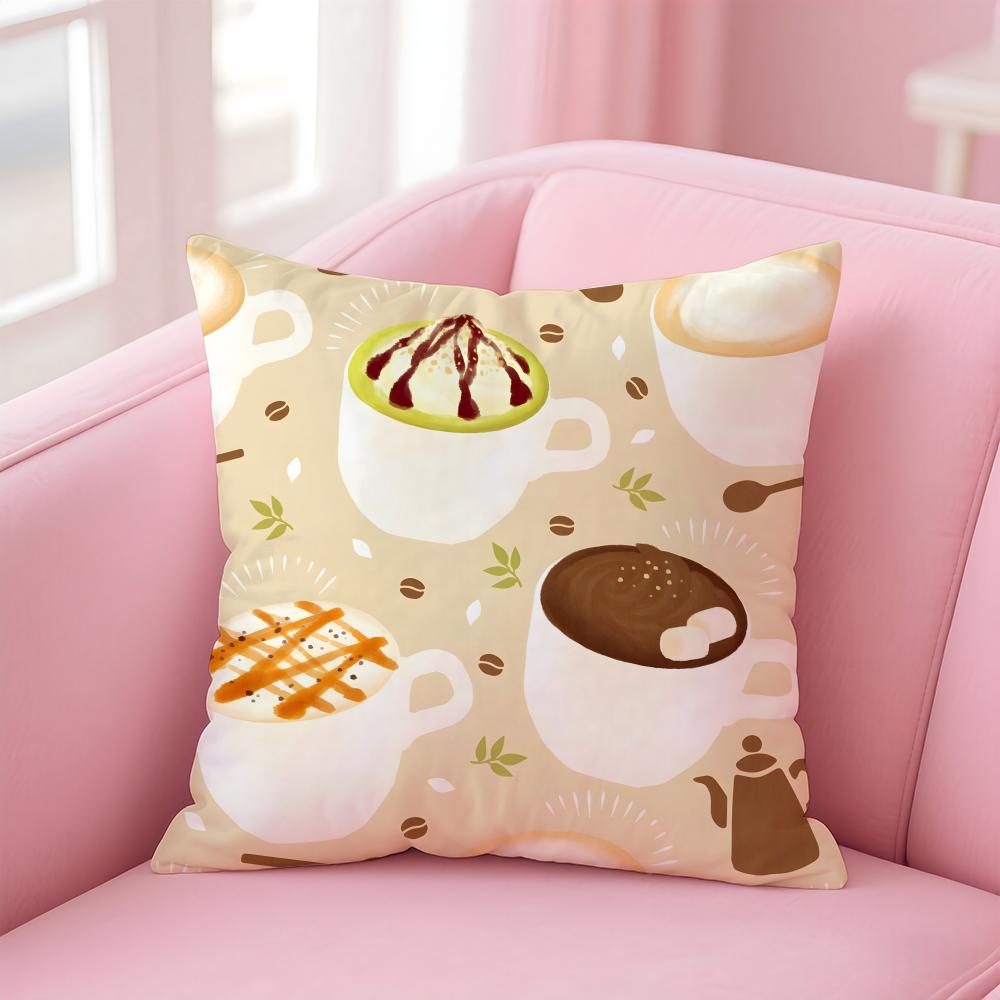 Cute Coffees Style Printed Patterns Cushion Cover Pillowcase Short Plush Invisible Zipper Room Sofa Cushion Cover