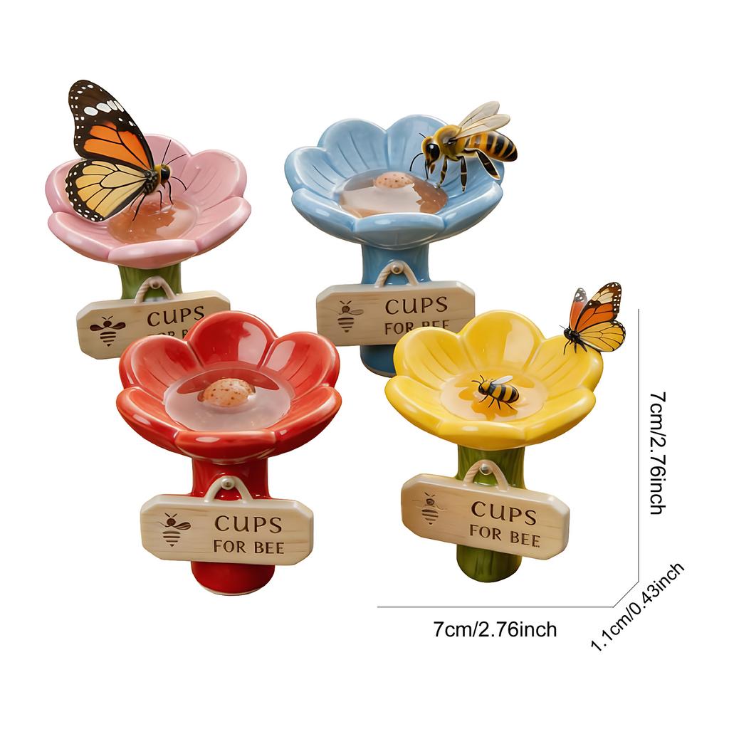 4 PCS Bee Watering Station Flower-Shaped Butterfly Feeder Colorful Butterfly Bee Bath Bowl for Outdoor Garden