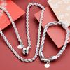 4MM Silver Plated Twisted Rope Jewelry Set, Minimalist Twist Chain Necklace & Bracelet Unisex Layering Daily Accessory