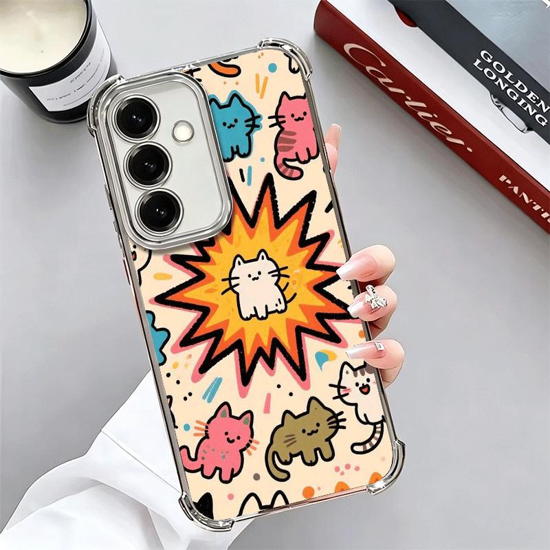 

Cartoon Cute Cats Theme Plating Phone Case For Samsung A17 A07 A37 A57 A16 A56 A15 A55 A14 A54 A13 A53 A26 A36 A25 A35 A24 A34 A Samsung A17