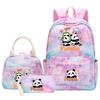 3-delige Tie Dye Panda Rugzak Set Kawaii Rugzak voor Naar School met Lunchtasje Etui, Reizen Dagrugzak voor Kinderen Meisjes