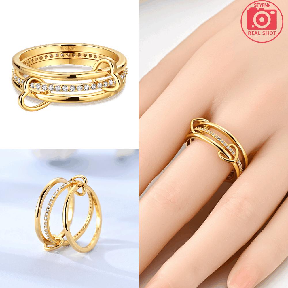 Gold Star Moon Intertwined Ring Woman Accessory Lovely Exquisite Ring 925 Silver Jewelry Set Valentine Day Wedding Gift