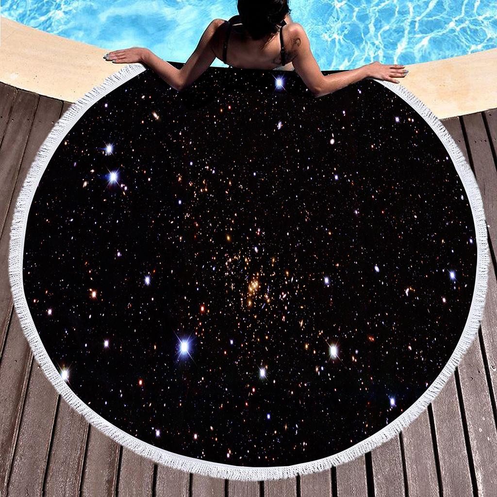 Starry Sky Galaxy Print Round Beach Towel with Tassels,Microfiber Beach Blanket,Absorbent Quick Dry Swim Pool Towel Picnic Mat