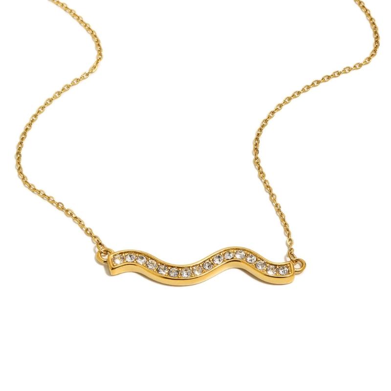 Elegant Waved Pendant Necklace With Sparkling Stones Versatile Fashion Neck Accessory For Women Fashion Jewelry 1