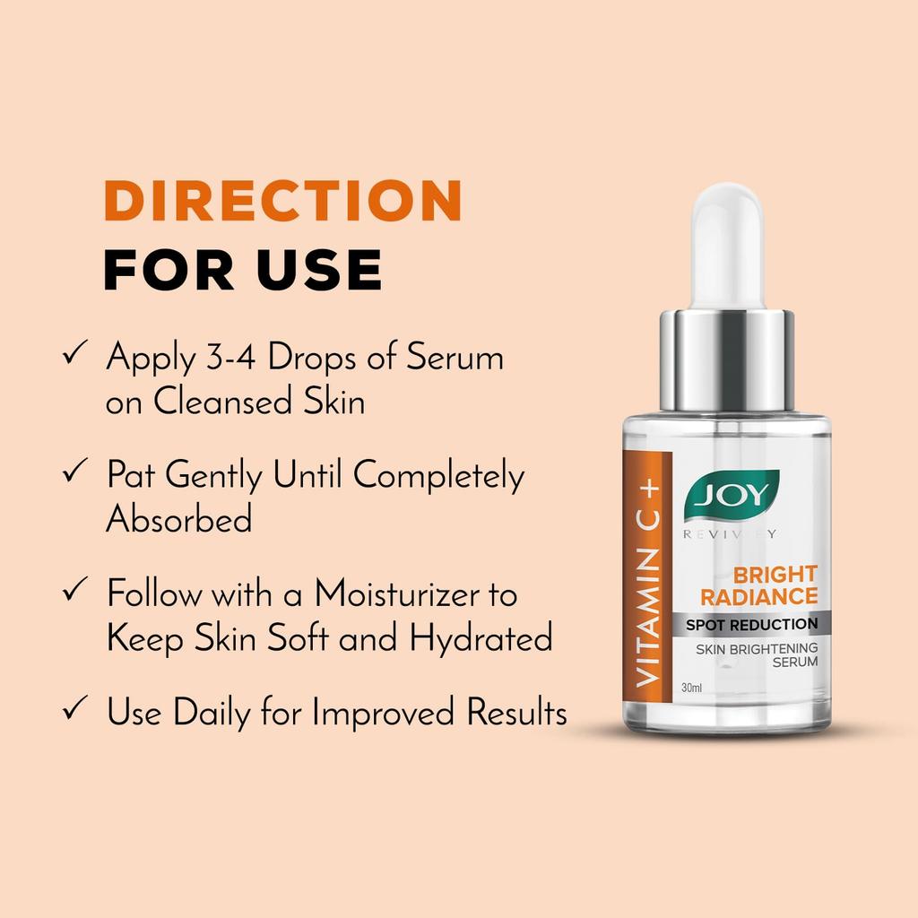 Joy Bright Radiance Vitamin C Face Serum 30ml Pack of 1 for Skin Brightening & Dark Spot Reduction