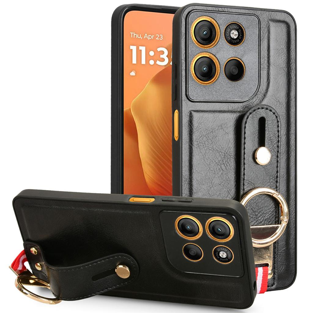 For Motorola Moto G15 4G/G15 Power 4G Case Wristband Kickstand Leather+PC+TPU Phone Cover with Bottle Opener