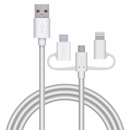 

USB-кабель для смартфона ELECOM 3 в 1 microUSB+Type-C+Lightning 1,2 м белый [совместимость с iPhone 16 серии проверена] MPA-AMBLCAD12WH