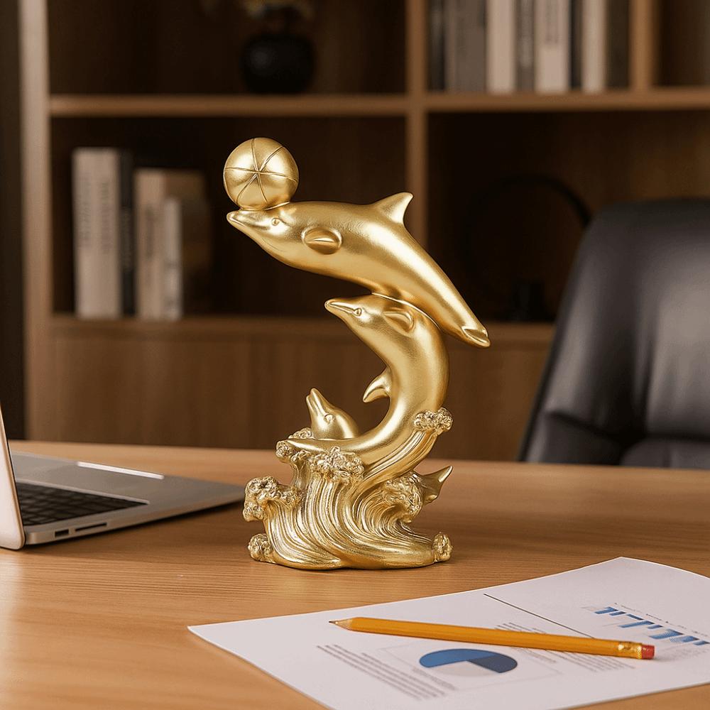 Decorative Dolphin Statue Resin Sea Animal Sculpture Handicrafts Golden Dolphin Ornaments  Gift
