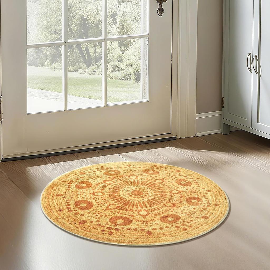 Tappeto Rotondo Blu Morbido – Tappeto d'Ingresso a Pelo Corto Antiscivolo per Cucina, Bagno e Cameretta