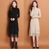 Knitted Dress for Women In Autumn and Winter Lace Long Sweater Slimming Solid Color Sweater Dress