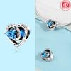 Copper Original Blue Feather Zircon Open Heart Pendant Charms Beads Fit Bracelet Women Jewelry Diy Anniversary Fine Gift