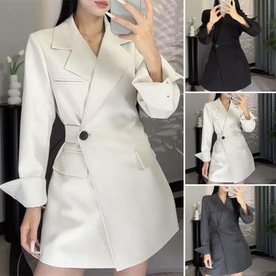 Women Suit Coat Lapel Long Sleeve Side Buttons Placket Suit Jacket Solid Color Loose Fit Basic Business