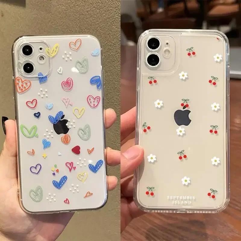 Cute Heart Daisy Clear Case for Samusng Galaxy S25 S24 Ultra S22 S23 S21 Plus FE S25Ultra 5G A55 A15 A16 A54 A35 A53 Soft Cover