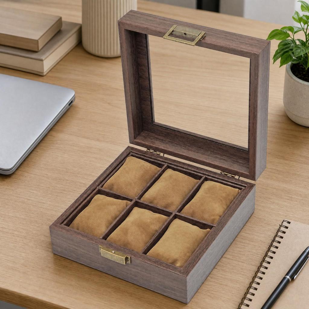 Watch Display Box with Cushioned Pillows Secure Clasp for Dresser