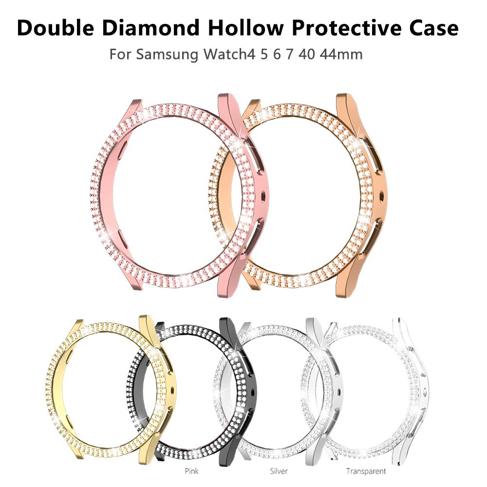 Luxury dual diamond case for Samsung Galaxy Watch 4 5 6 7 40mm 44mm case PC hollowed out protective case to prevent falling